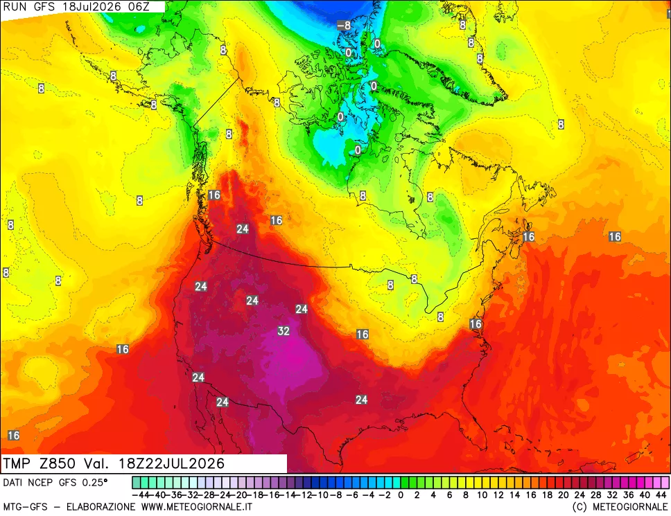 mappa 850 hPa Temp