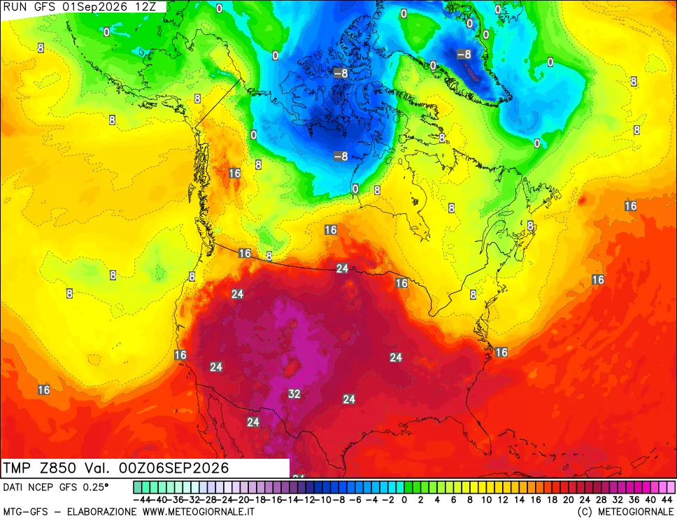 mappa 850 hPa Temp