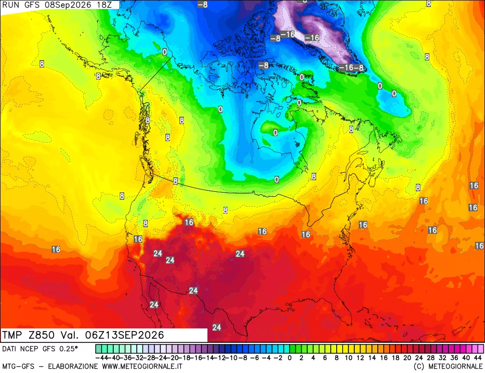 mappa 850 hPa Temp