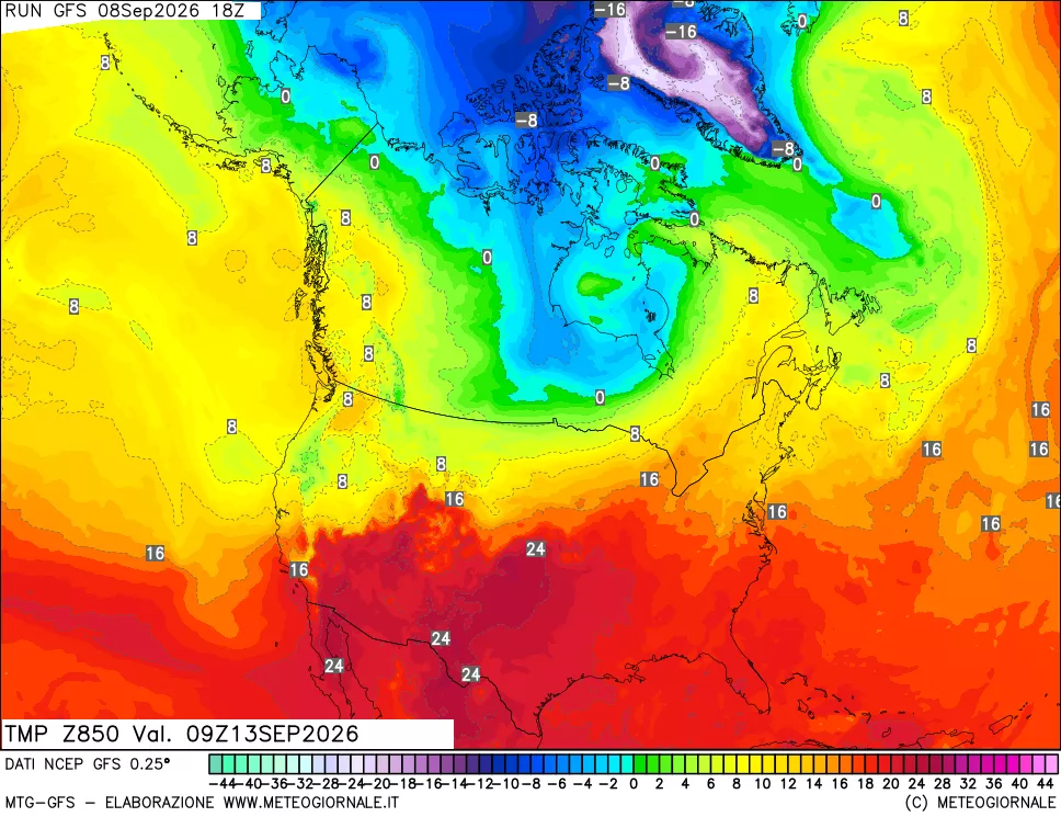 mappa 850 hPa Temp