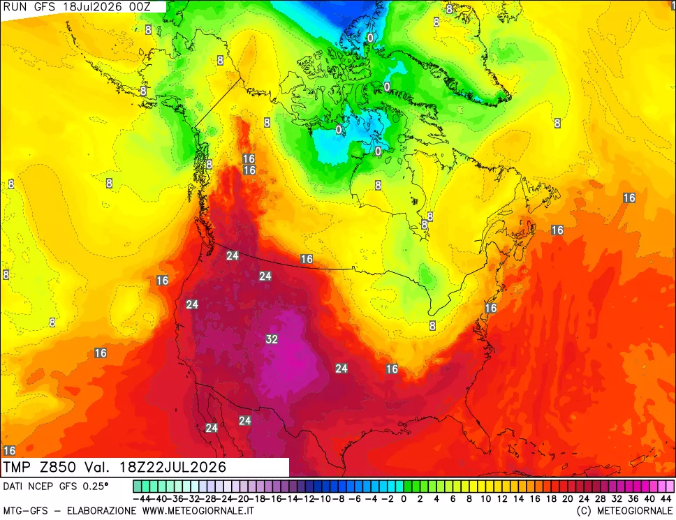 mappa 850 hPa Temp
