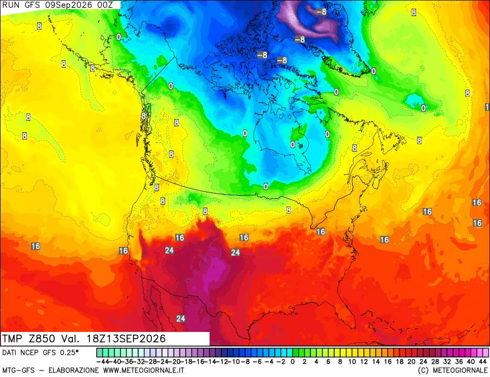 mappa 850 hPa Temp