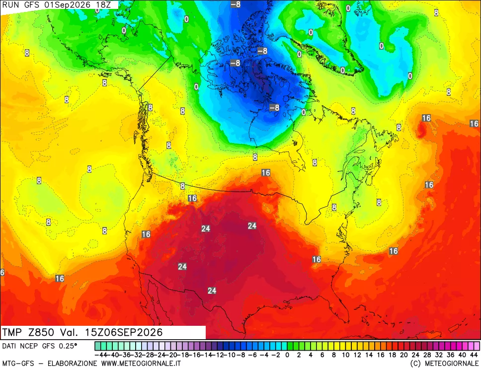 mappa 850 hPa Temp