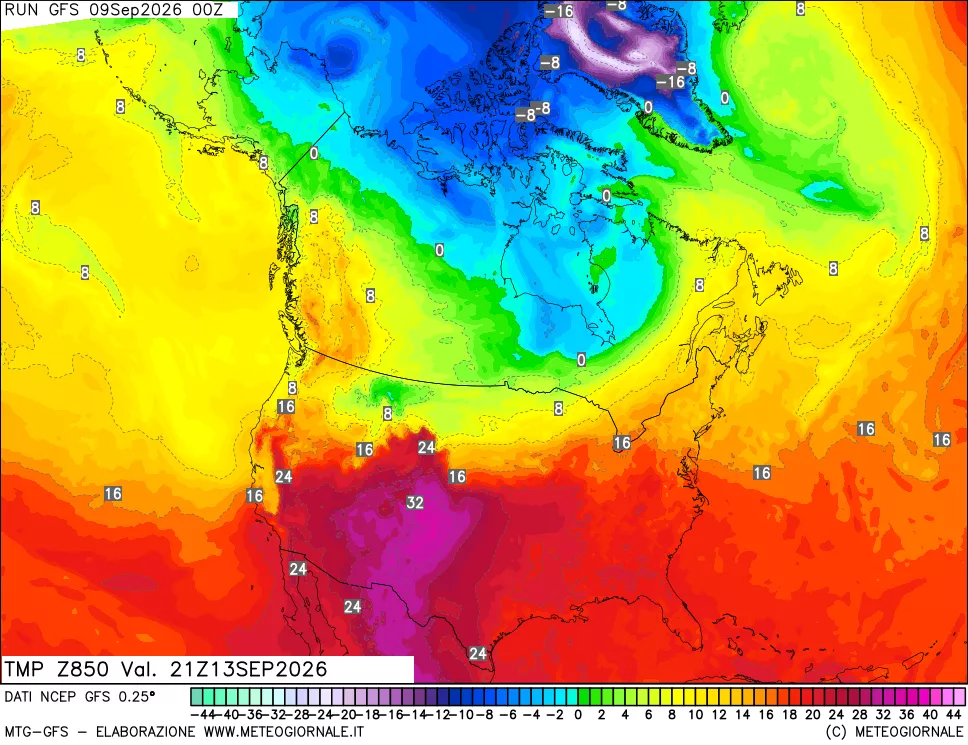 mappa 850 hPa Temp