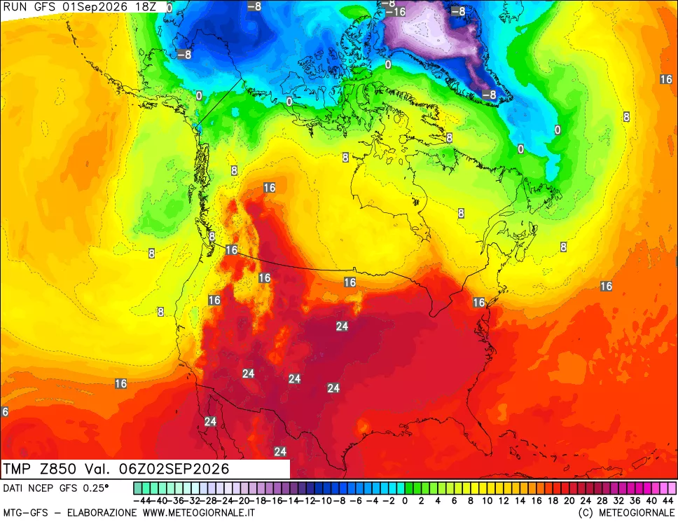 mappa 850 hPa Temp