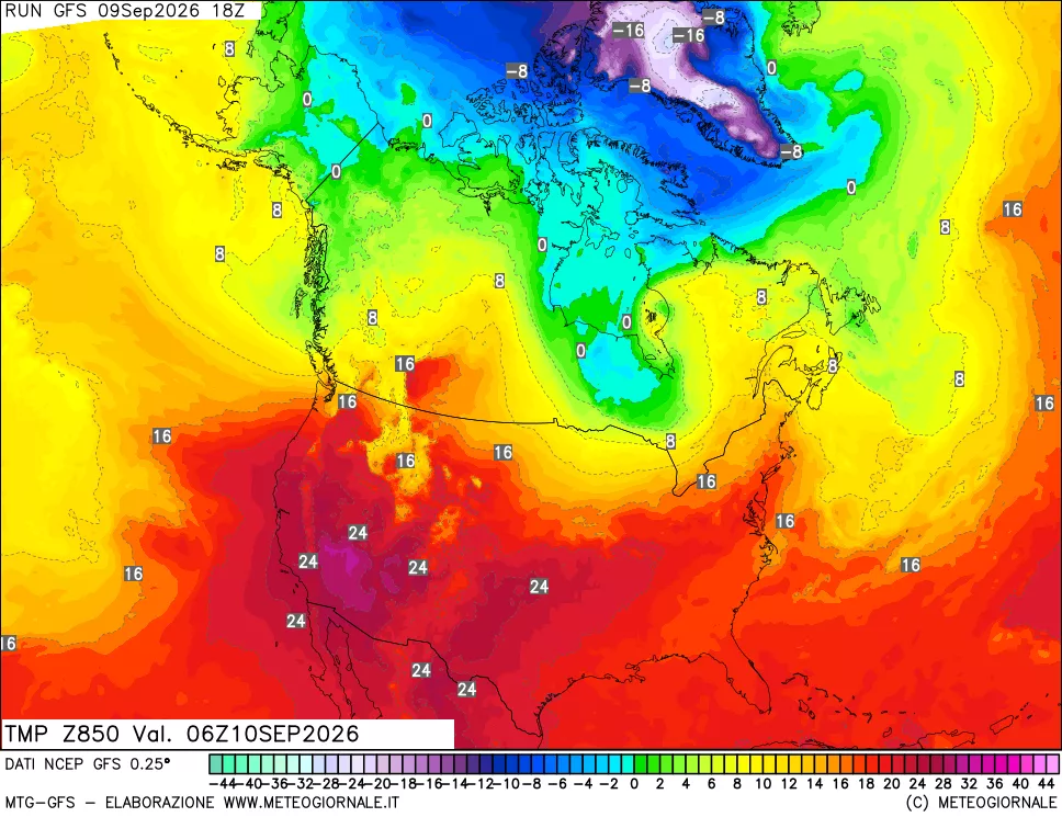 mappa 850 hPa Temp