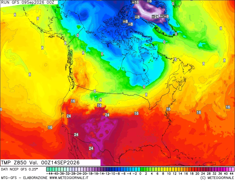 mappa 850 hPa Temp
