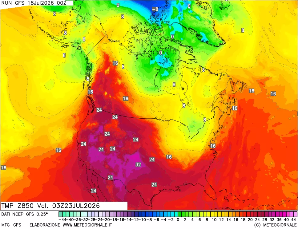 mappa 850 hPa Temp