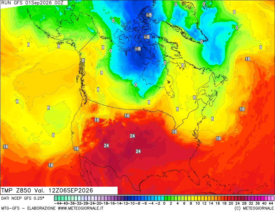 mappa 850 hPa Temp