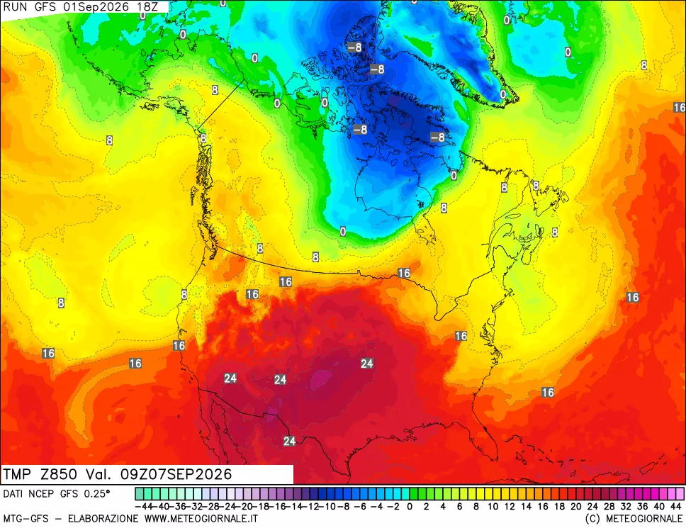 mappa 850 hPa Temp