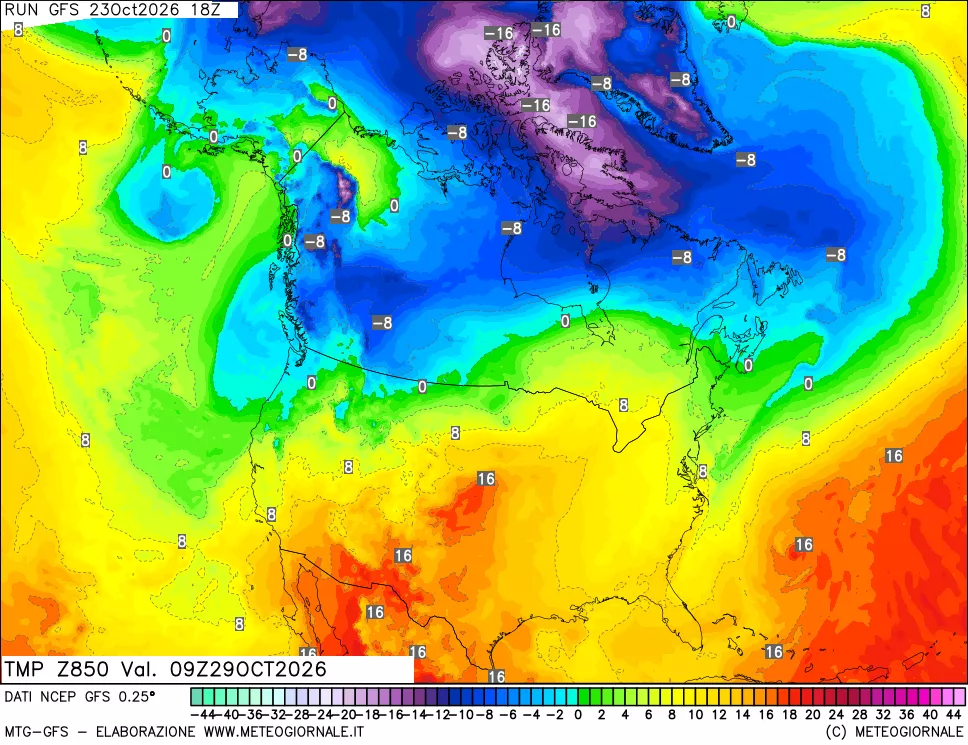 mappa 850 hPa Temp
