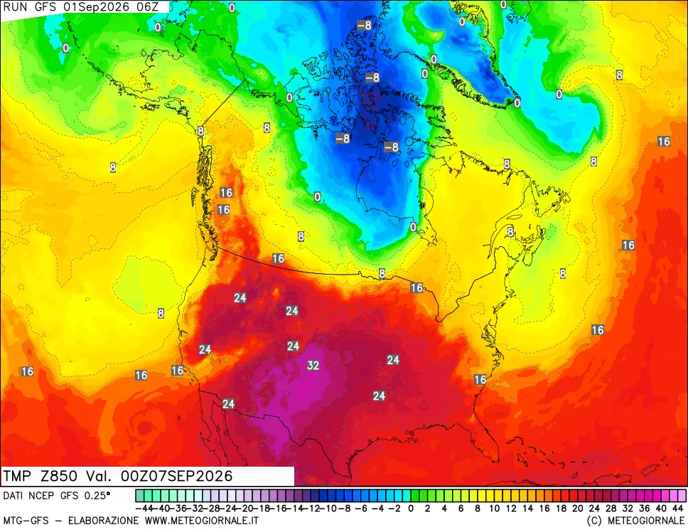 mappa 850 hPa Temp
