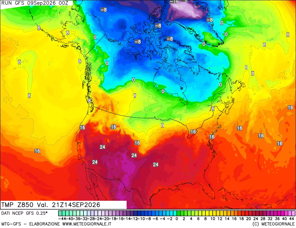 mappa 850 hPa Temp