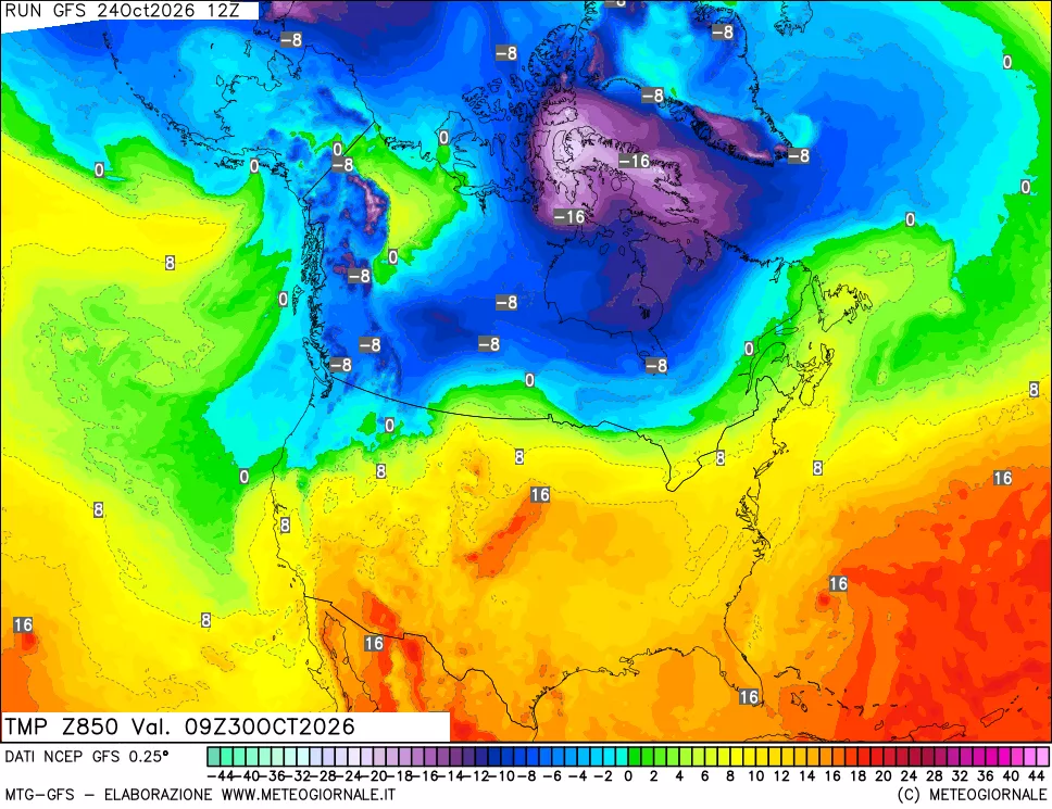 mappa 850 hPa Temp