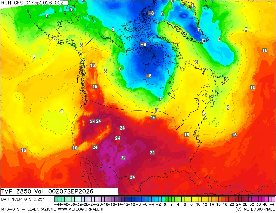 mappa 850 hPa Temp