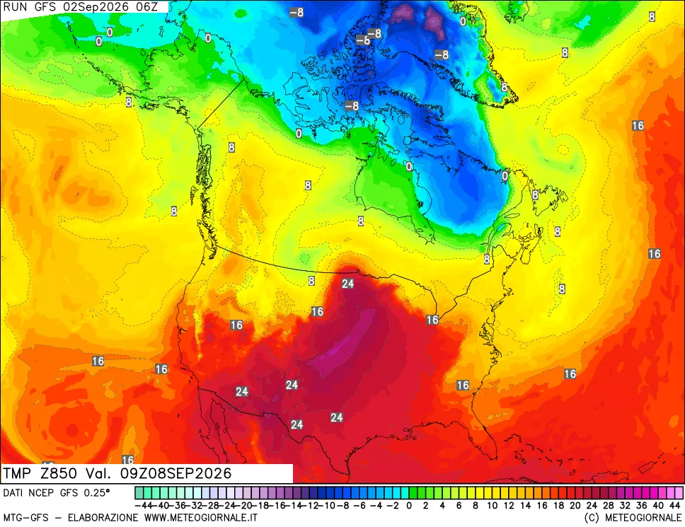 mappa 850 hPa Temp