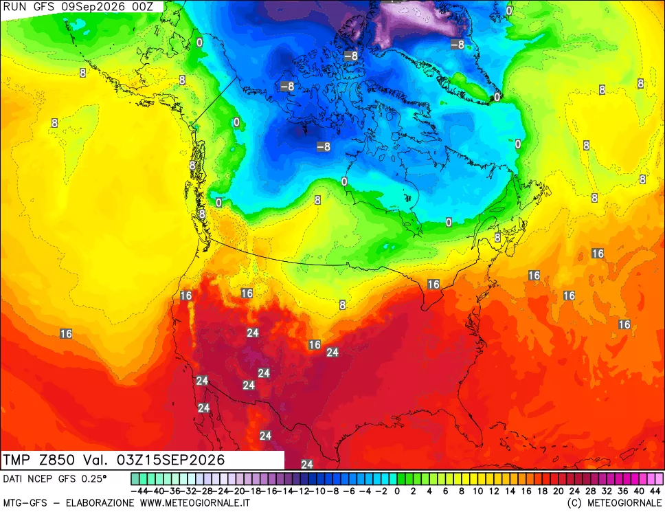 mappa 850 hPa Temp