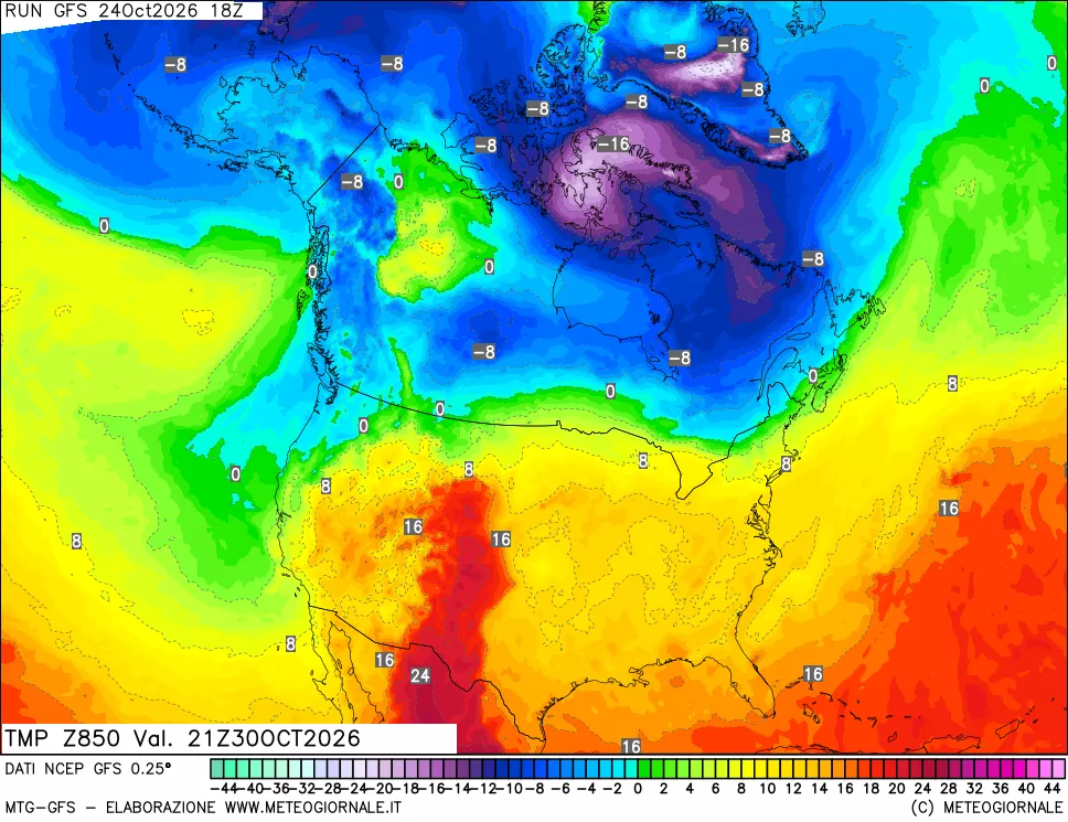 mappa 850 hPa Temp