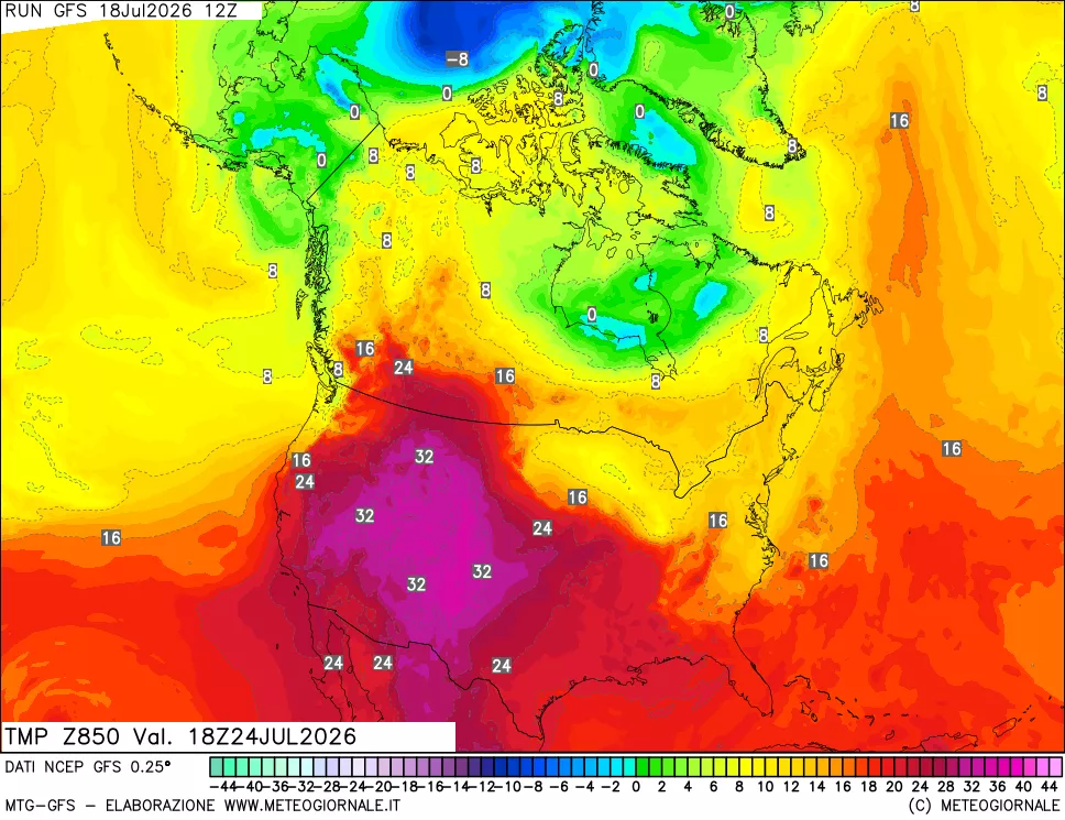 mappa 850 hPa Temp