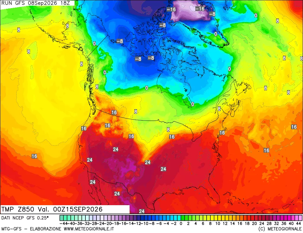 mappa 850 hPa Temp