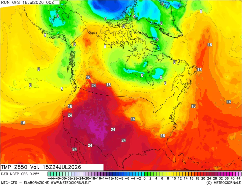 mappa 850 hPa Temp