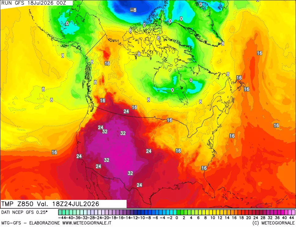 mappa 850 hPa Temp