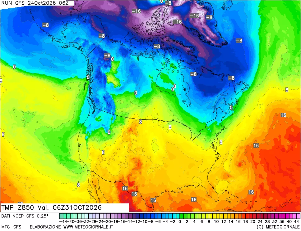 mappa 850 hPa Temp