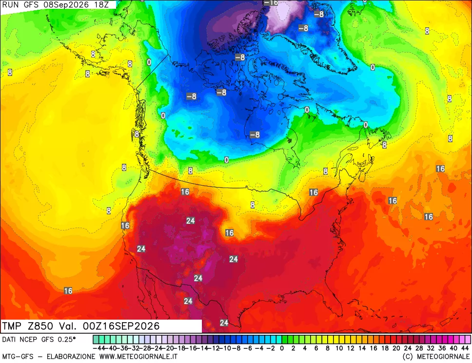 mappa 850 hPa Temp
