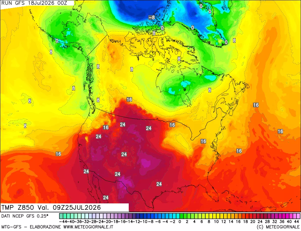 mappa 850 hPa Temp