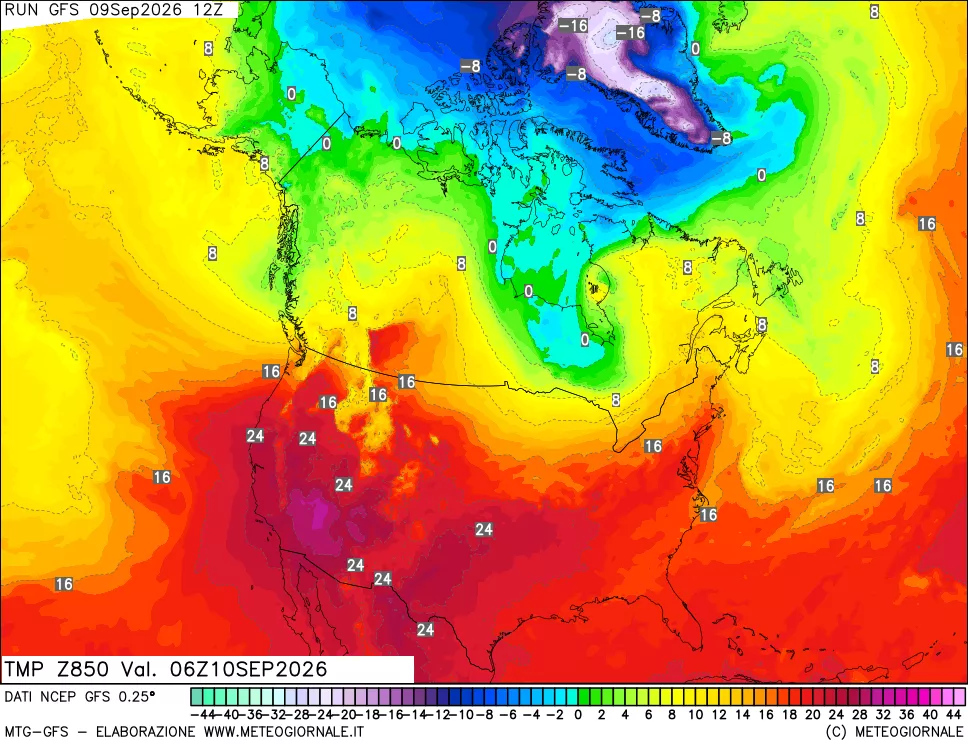 mappa 850 hPa Temp