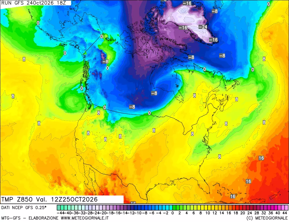 mappa 850 hPa Temp
