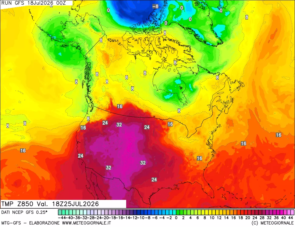 mappa 850 hPa Temp