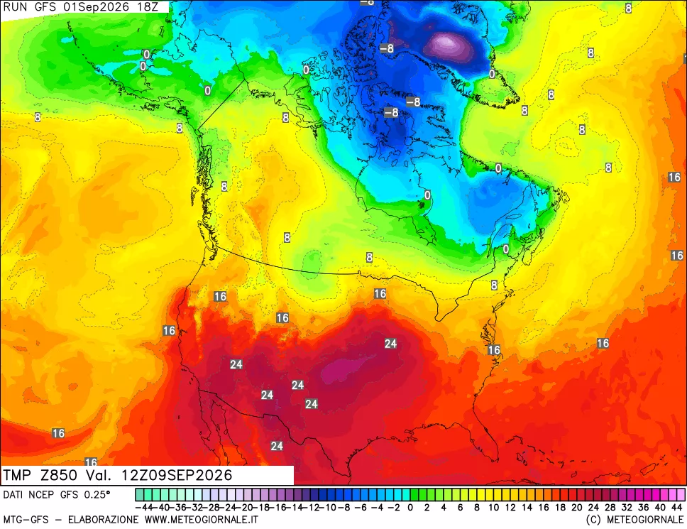 mappa 850 hPa Temp