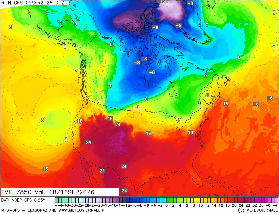 mappa 850 hPa Temp