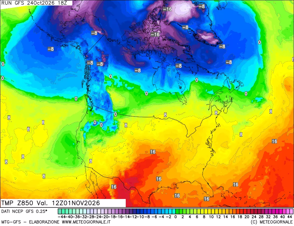 mappa 850 hPa Temp