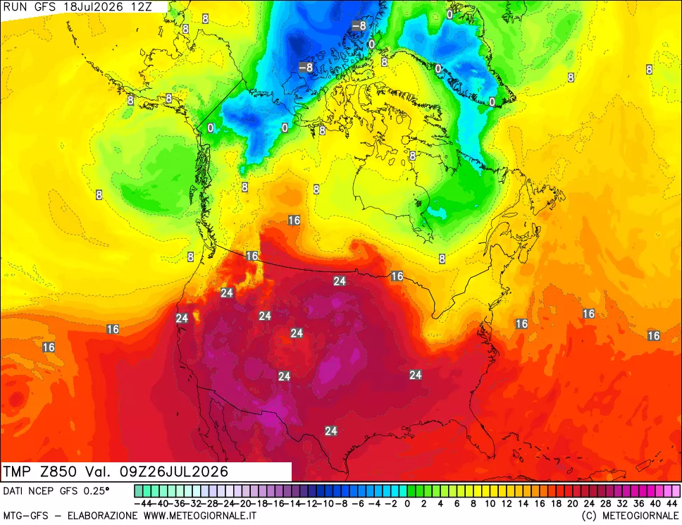 mappa 850 hPa Temp