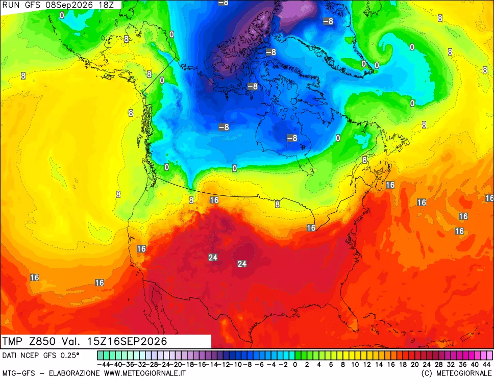 mappa 850 hPa Temp