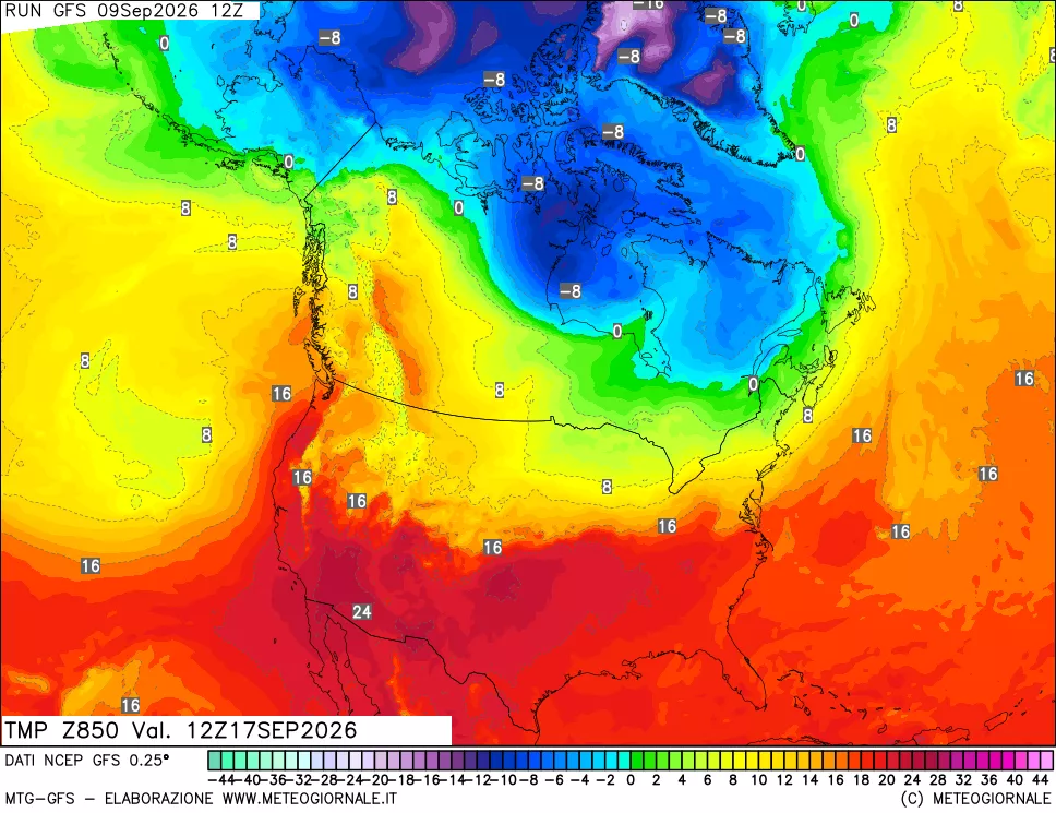 mappa 850 hPa Temp