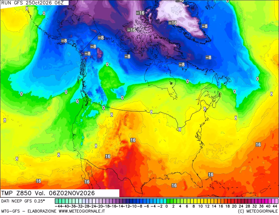 mappa 850 hPa Temp
