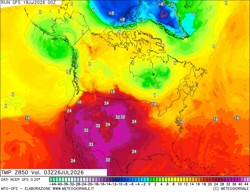 mappa 850 hPa Temp