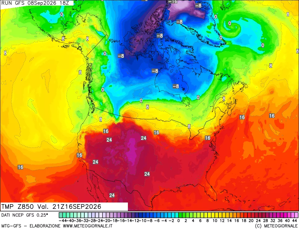 mappa 850 hPa Temp