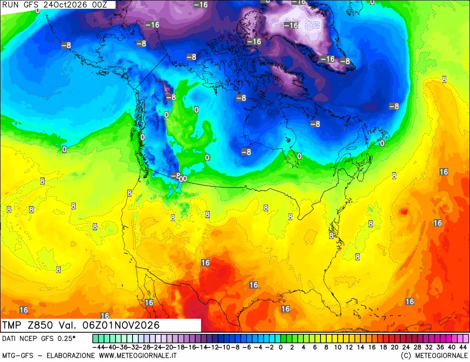 mappa 850 hPa Temp