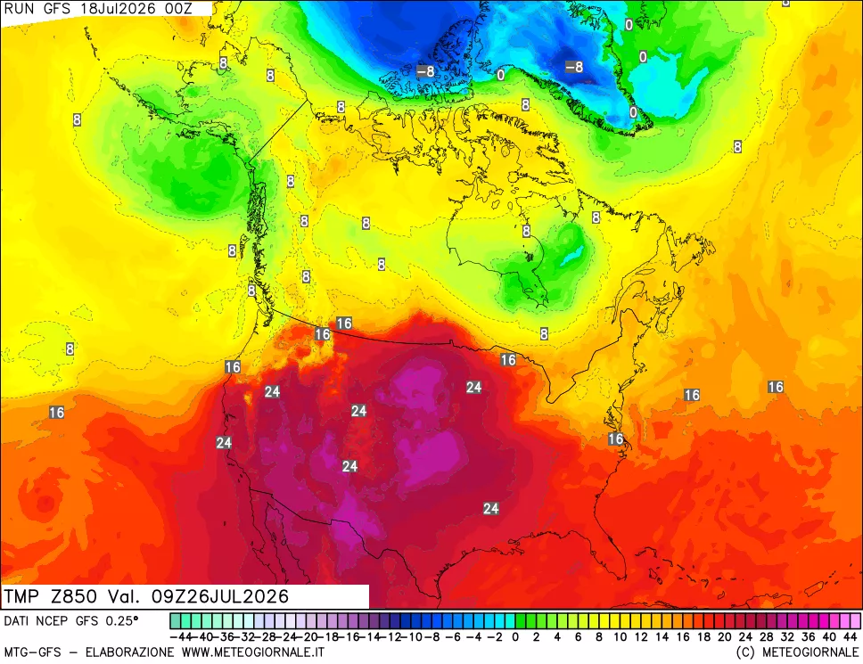 mappa 850 hPa Temp