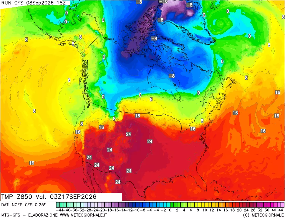 mappa 850 hPa Temp