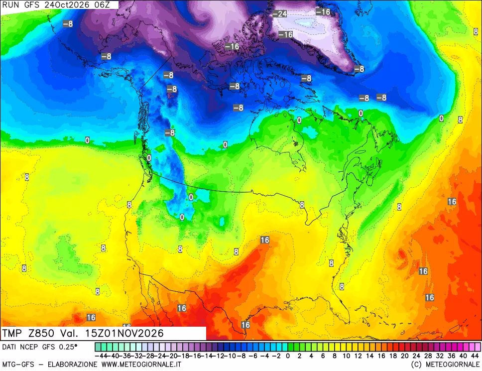 mappa 850 hPa Temp