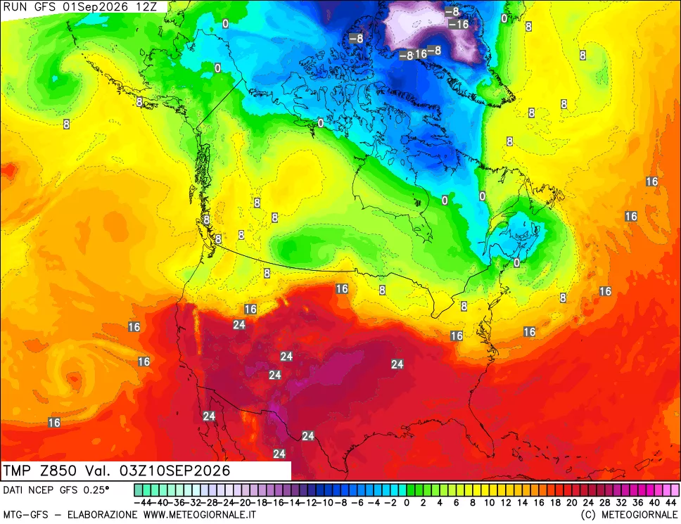 mappa 850 hPa Temp