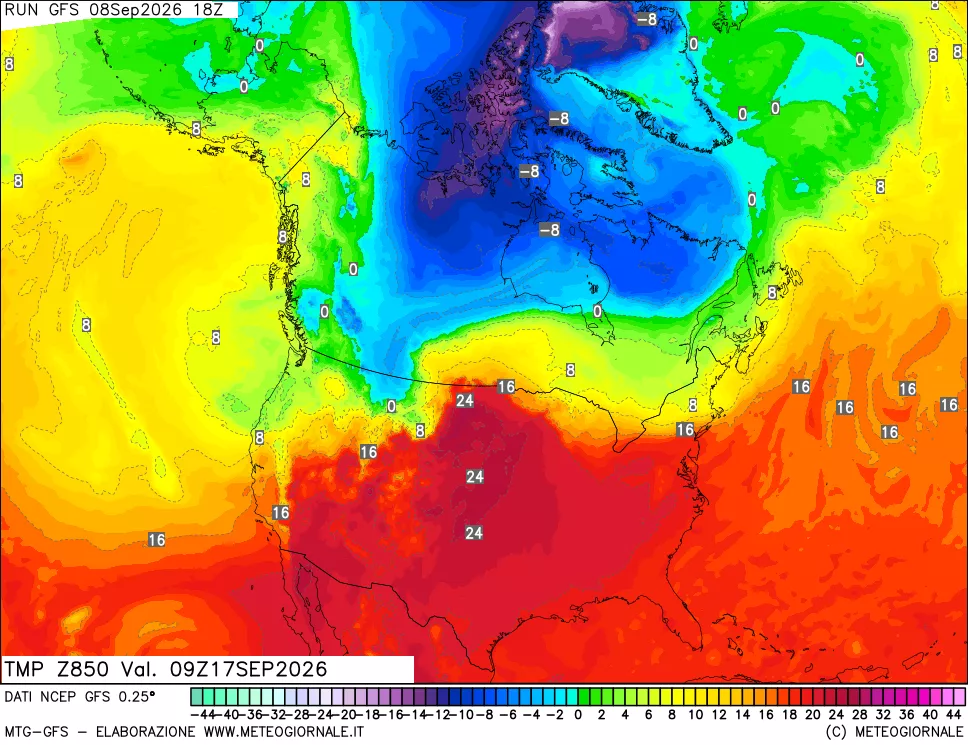 mappa 850 hPa Temp