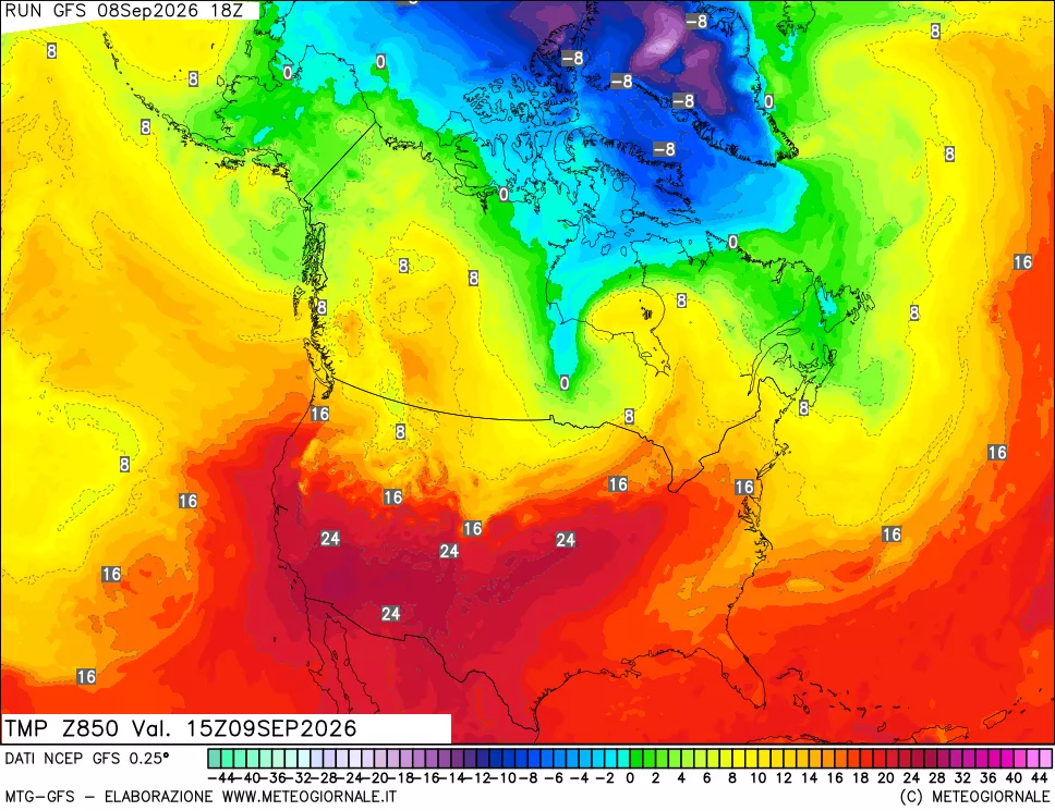 mappa 850 hPa Temp