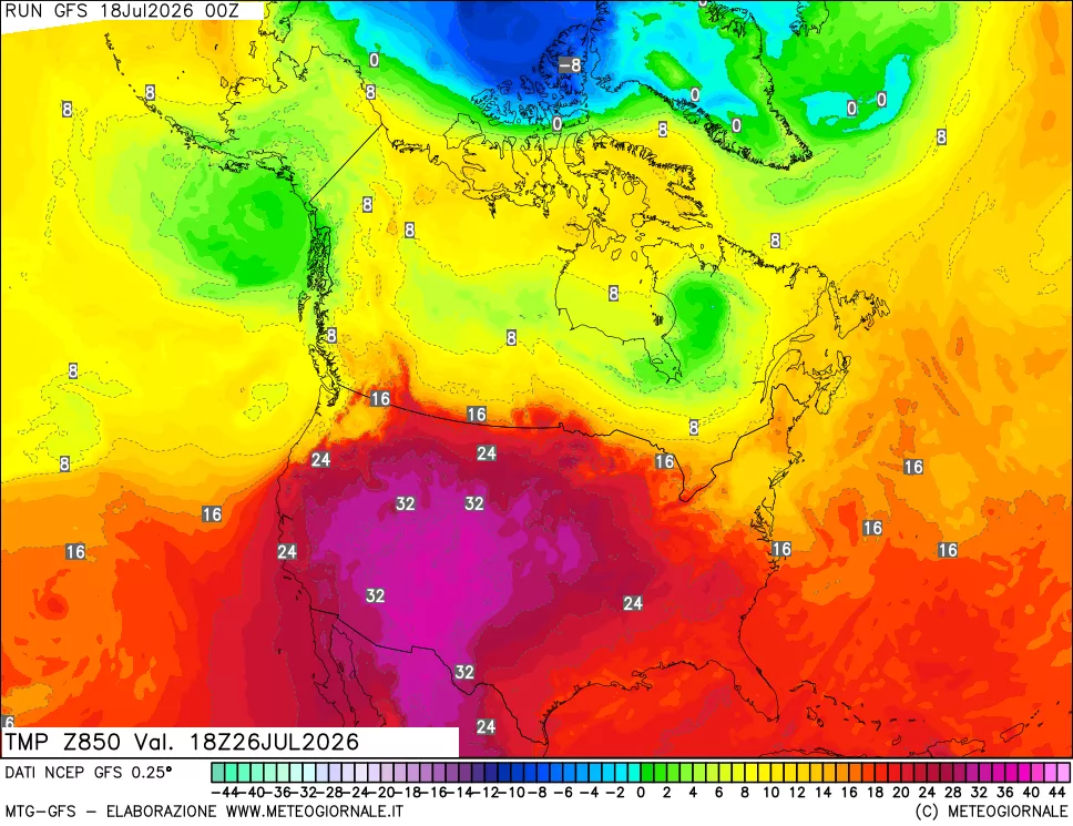 mappa 850 hPa Temp