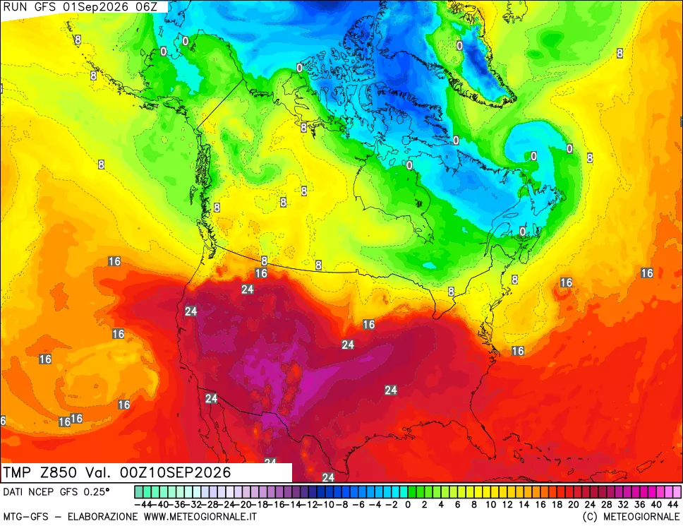mappa 850 hPa Temp